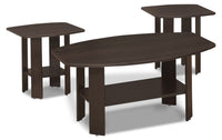 Ensemble 3 tables traditionnelles Rosario de 36 po (table à café et 2 tables de bout) avec tablette - espresso