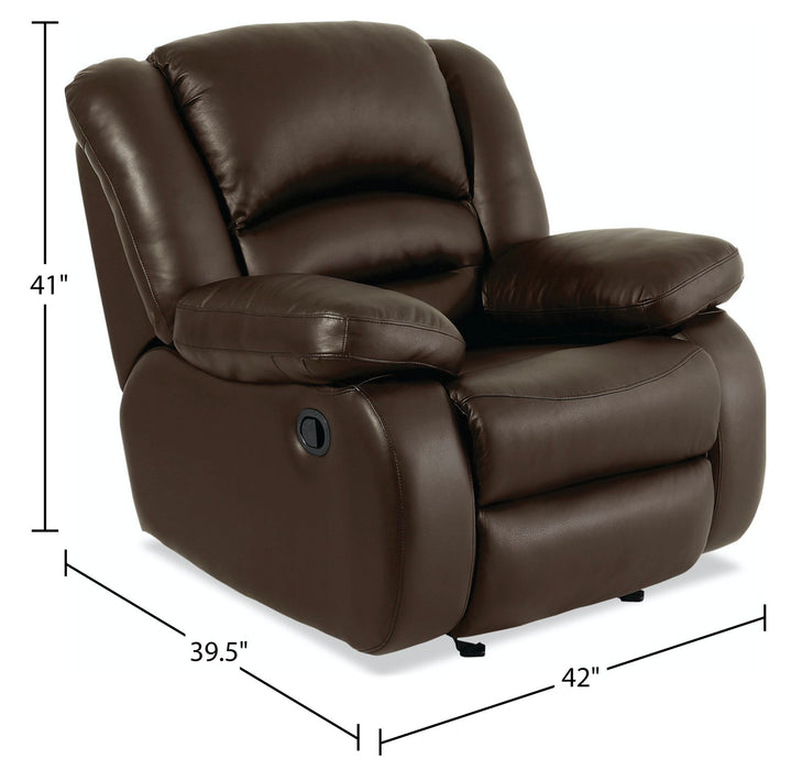 Fauteuil berçant inclinable Toreno de 42 po en cuir véritable - brun