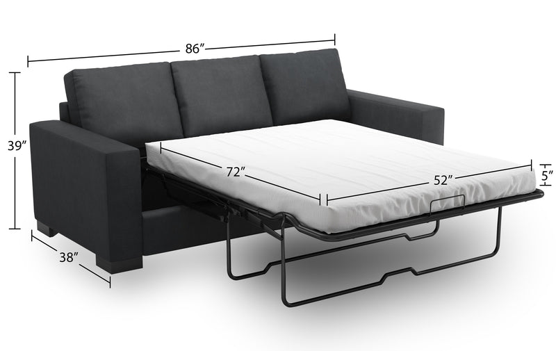 Sofa-lit personnalisable Track de Sofa Lab de 85 po fabriqué au Canada en tissu d’apparence lin avec accoudoirs rectilignes - gris Pax Pepper