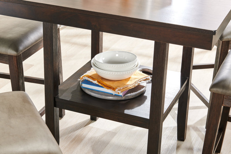 Ensemble Tribeca 5 pièces de hauteur comptoir avec table carrée de 40 po (L), base piédestal et 4 chaises - gris-brun