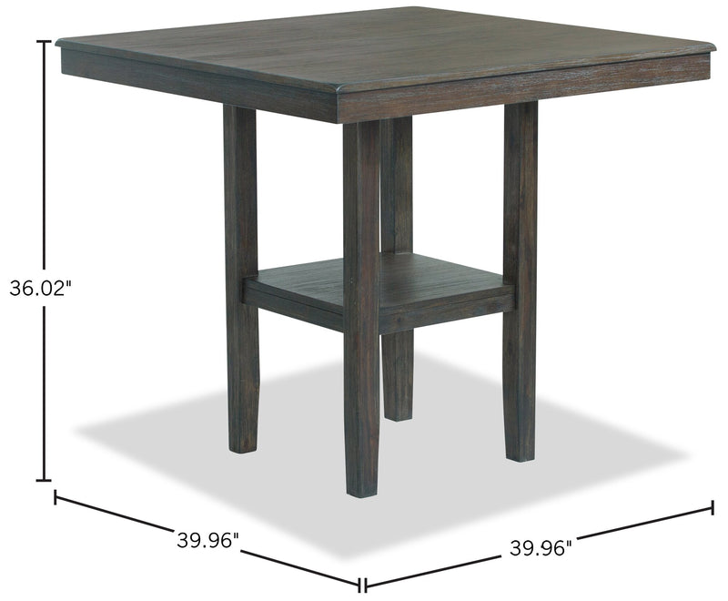 Table carrée Tribeca de 40 po (L) de hauteur comptoir avec base piédestal - gris-brun