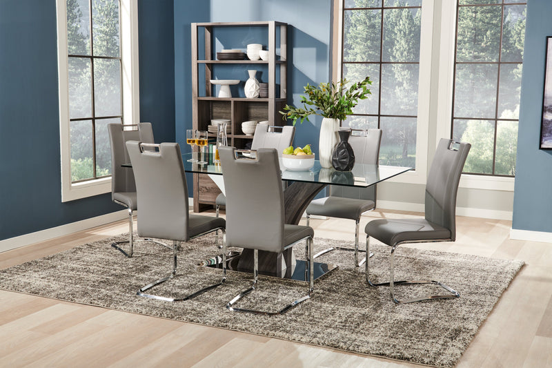 Chaise de salle à manger Tuxedo en tissu de cuir végétalien et en métal - grise