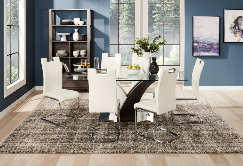 Chaise de salle à manger Tuxedo en tissu de cuir végétalien et en métal - blanche
