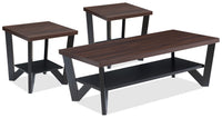 Ensemble 3 tables modernes Arika de 47,5 po (table à café et 2 tables de bout) avec tablette - noyer foncé et noir