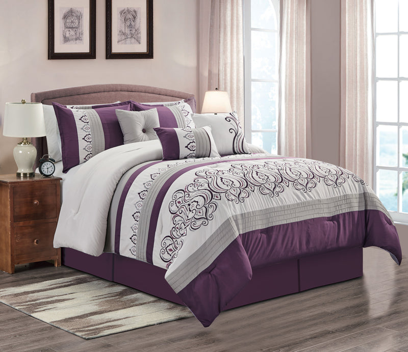 Ensemble d'édredon Venice 7 pièces pour grand lit - violet et blanc