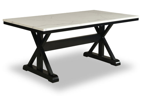  Table de salle à manger Verona de 70 po (L) avec dessus en marbre synthétique et base à tréteaux - blanche