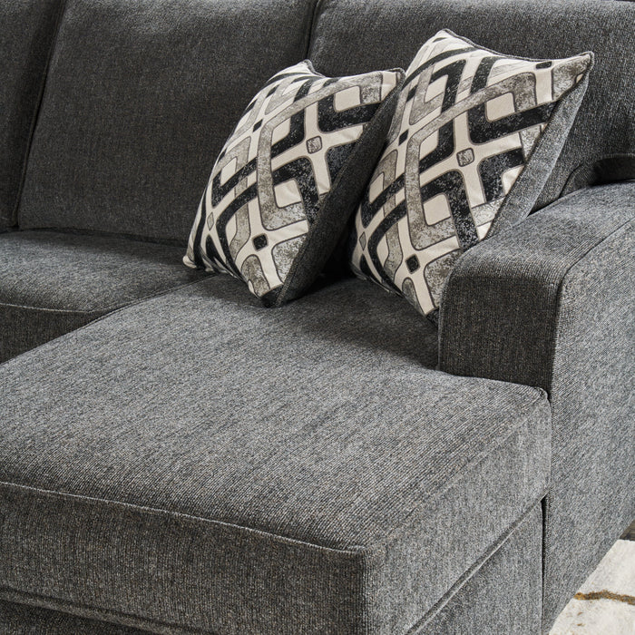 Sofa sectionnel de droite Verona 2 pièces fabriqué au Canada en tissu d’apparence lin avec coussins amovibles - gris anthracite