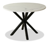  Table de salle à manger ronde Verona de 42 po (L) en métal avec dessus en marbre synthétique et base géométrique - blanche
