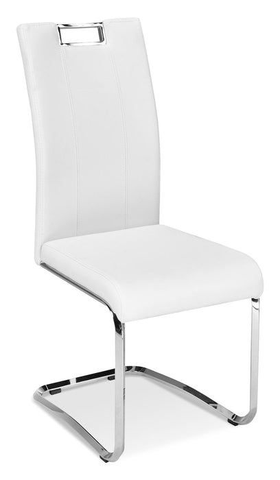 Chaise de salle à manger Tuxedo en tissu de cuir végétalien et en métal - blanche