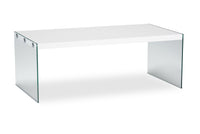Table à café moderne Waterford de 44 po - blanche avec pattes en verre