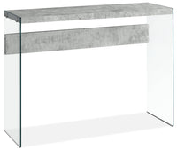 Table de salon moderne Yonah de 44 po - gris ciment avec pattes en verre
