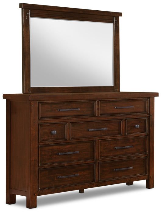 Ensemble de chambre à coucher Sonoma 6 pièces avec lit de rangement, commode, miroir et table de nuit, brun manguier - format grand lit