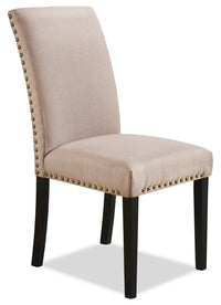 Chaise de salle à manger York en tissu d’apparence lin avec bordure de clous décoratifs - taupe