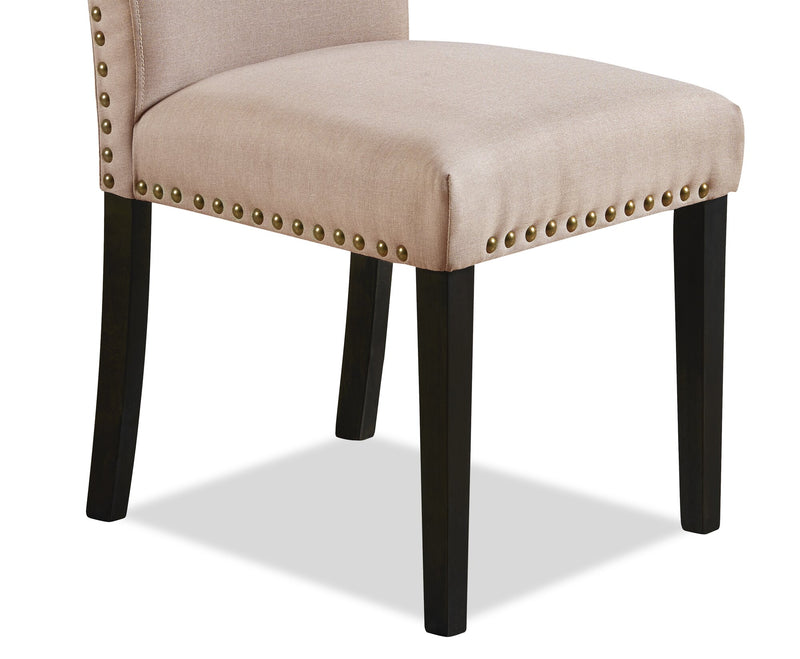 Chaise de salle à manger York en tissu d’apparence lin avec bordure de clous décoratifs - taupe